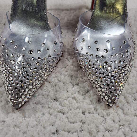 Christian Louboutin Spikaqueen crystal-embellished PVC & glittered-leather sz 5 - Picture 1 of 5